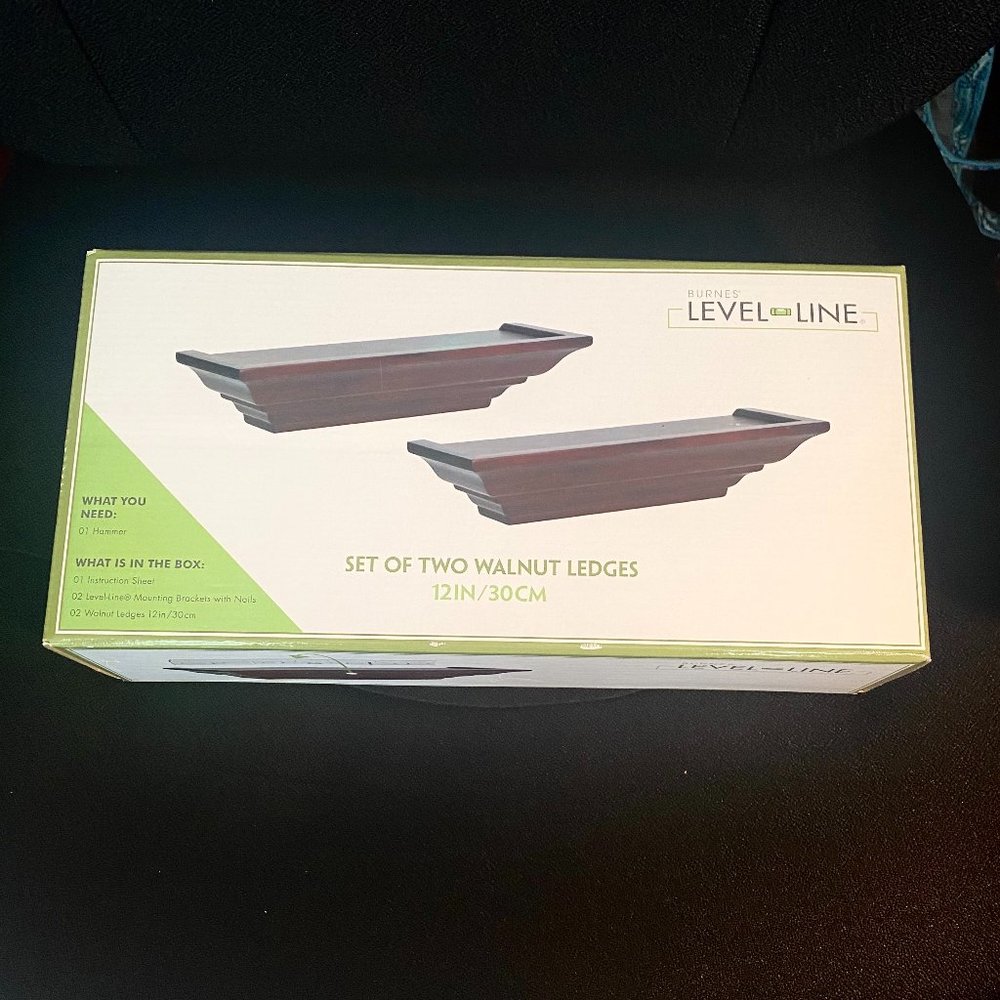 Set of 2 Walnut Wood Shelves 12 inches long